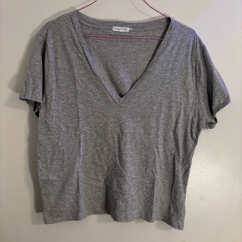 Good American White Short Sleeve V neck T-Shirt - Size L(3)